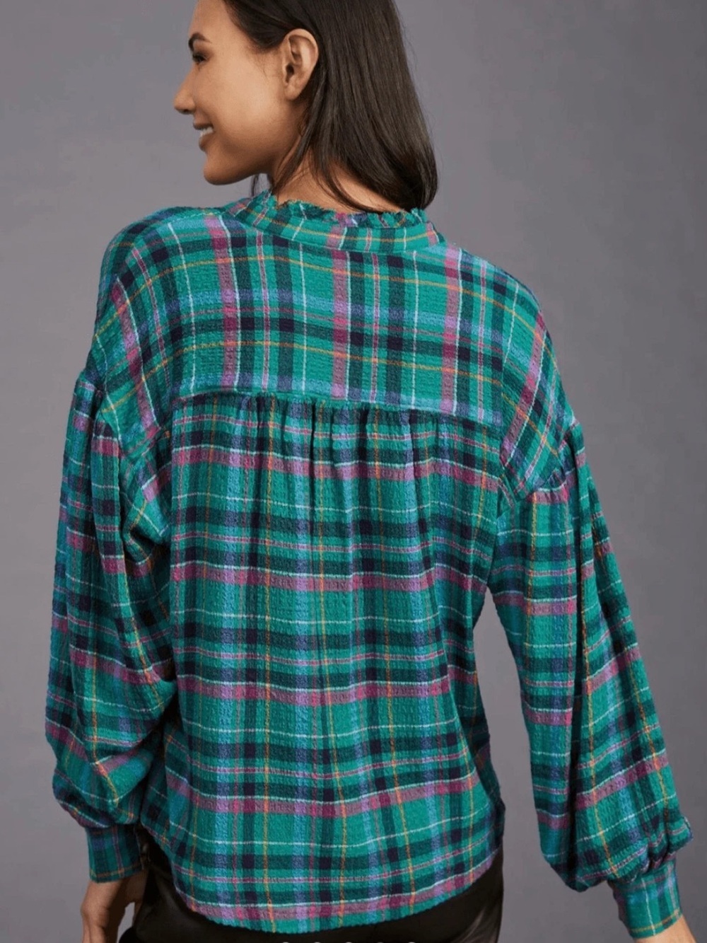 Pilcro Anthropologie Plaid Frayed Gauze Peasant Blouse Top Women’s M Boho - Picture 2 of 13
